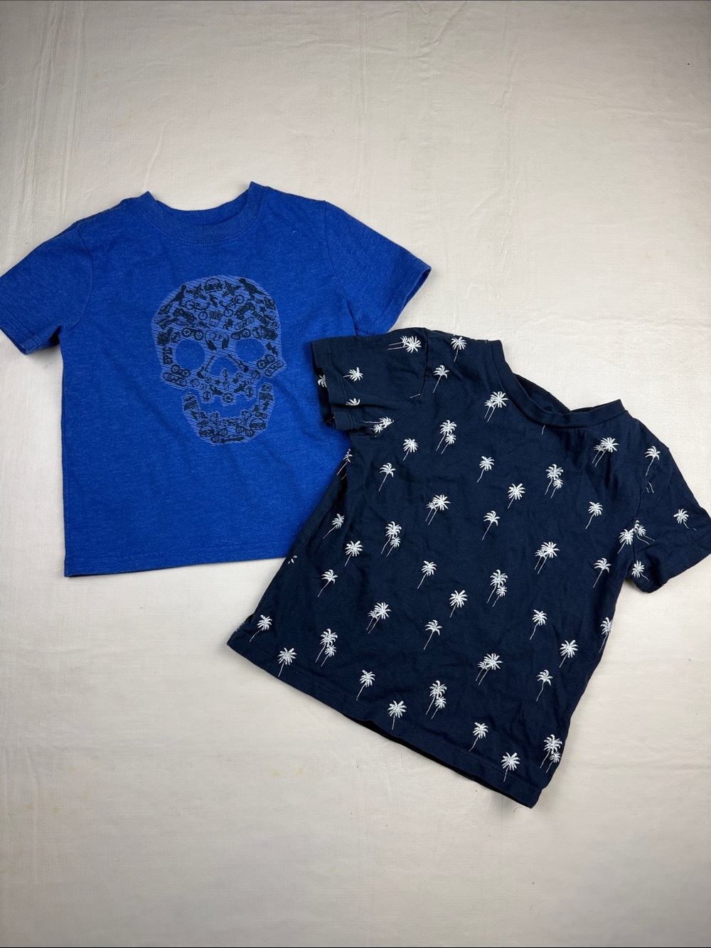 Boys T-shirt Bundle Navy Palm-Print Blue Skull Graphic Short Sleeve Set 2T-3T